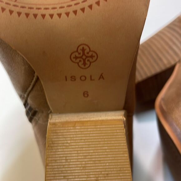 Isola’ Brown Leather Ankle Boots Women’s Size 6 Side Zip Stacked Heel Booties - Picture 8 of 11